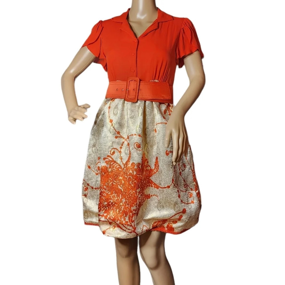 Alice + Olivia Silk red, gold dress.